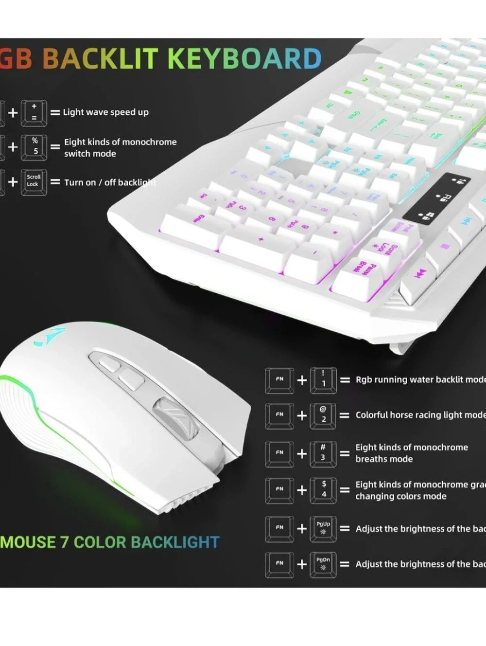Wireless Gaming Keyboard and Mouse Combo  Rechargeable (White)